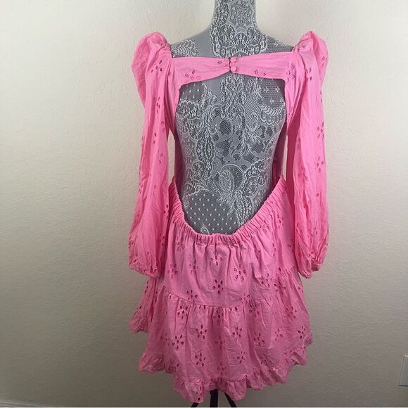 ASOS DESIGN Long Sleeve Broderie Tiered Eyelet Mini Skater Dress Women’s 14 - Picture 8 of 13